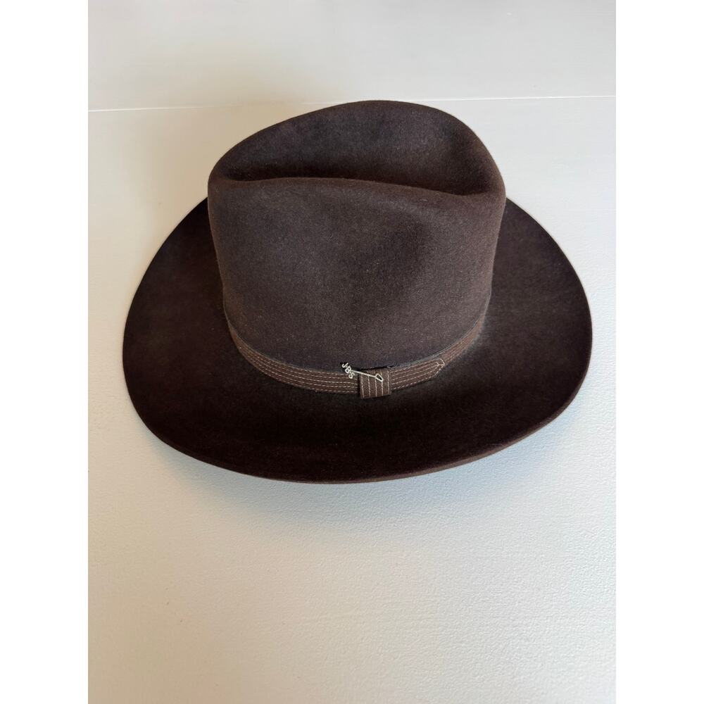 Vintage John B. Stetson 4X Beaver Felt Western Hat Brown 7 1/4 Long Oval JBS Pin